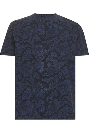 Etro Top, Herre, Blå, M, Bomuld, Paisley Print Crewneck T-shirt Blå