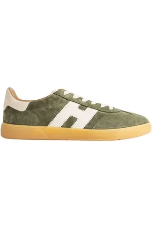Hogan Sko, Herre, Grøn, 44 EU, Læder, Khaki Cool Sneakers med Hvide Detaljer