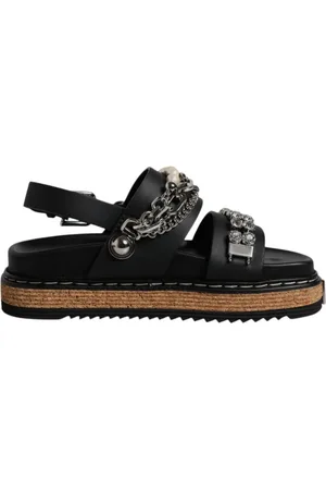 Dolce & Gabbana Sko, Dame, Sort, 35 1/2 EU, Læder, Sorte Krystalpyntede Remsandaler