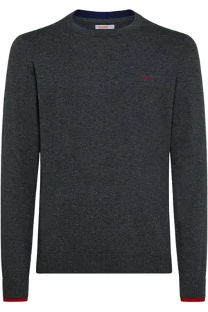 sun68 Strik, Herre, Grå, 3XL, Uld, Dobbelt Rib Rund Stilfuld Top