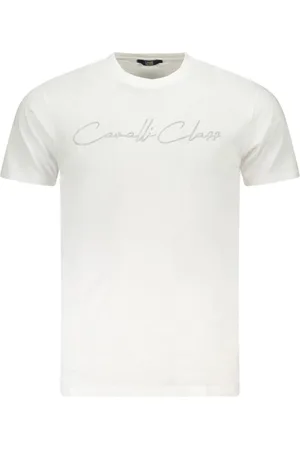 Roberto Cavalli Top, Herre, Hvid, XL, Bomuld, T-shirt med fedt print