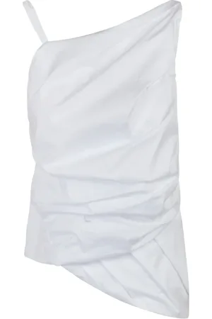LIVIANA CONTI Top, Dame, Hvid, M, Bomuld, Asymmetrisk Poplin Top med Drapering