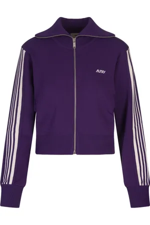 Autry Sweathshirts & Hoodies, Dame, Lilla, XS, Lilla Logo Zip-Up Sweater Stribet Mønster