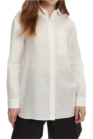 Max Mara Bluser & Skjorter, Dame, Hvid, M, Uld, Hvidt Hør Skjorte med Logo Broderi