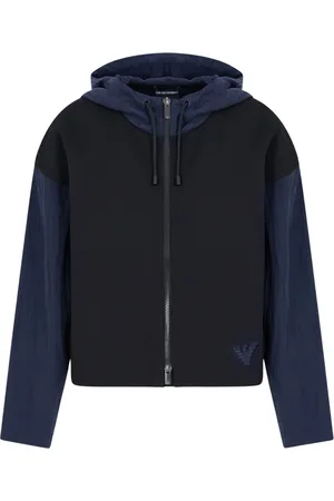 Emporio Armani Sweathshirts & Hoodies, Dame, Blå, L, Uld, Hættetrøje med Logo Emblem