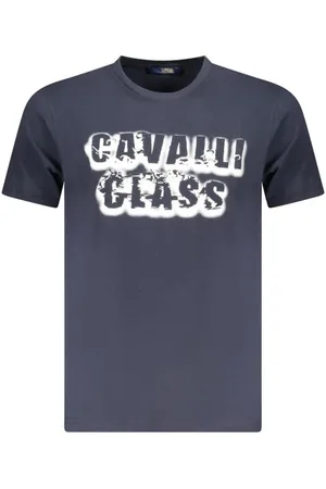 Roberto Cavalli Top, Herre, Blå, 2XL, Bomuld, T-shirt med fedt tryk og ikonisk logo