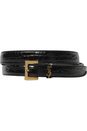 Saint Laurent Tilbehør, Dame, Sort, 75 CM, Læder, Sort Croc Læderbælte med YSL Spænde