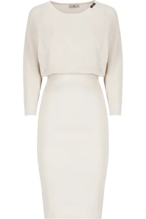 Elisabetta Franchi Kjole, Dame, , M, Ivory Viskose Sweater med Perforeret Mønster