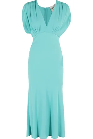 SEMICOUTURE Kjole, Dame, Blå, S, Oceanblå V-hals Midi Kjole