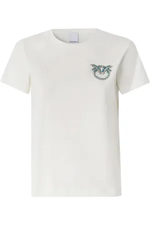 Pinko Top, Dame, Hvid, M, Love Birds Broderet T-shirt