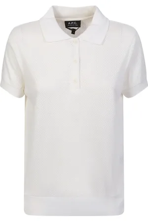 A.P.C. Top, Dame, Hvid, S, Bomuld, Creme Polo Skjorte med Åben Strik