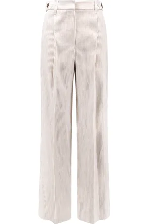 Brunello Cucinelli Bukser, Dame, Hvid, 2XS, Bomuld, Højtaljede bukser med justerbare sidelommer