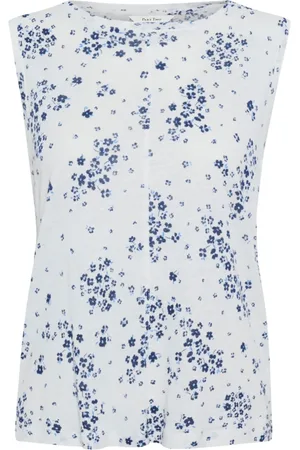 Part Two Top, Dame, Blå, XS, Uld, Blomstret bådhals top