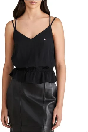 Tommy Hilfiger Top, Dame, Sort, XS, Elegant V-Neck Tank Top med Logo