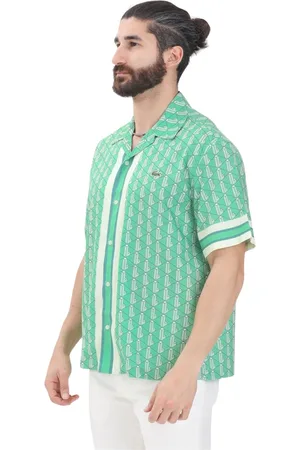 Lacoste Skjorte, Herre, Grøn, XL, Bomuld, Grøn kortærmet skjorte med monogramtryk