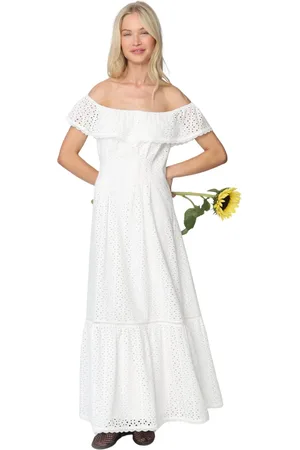 Crās Kjole, Dame, Hvid, XL, Uld, Off-shoulder Broderie Anglaise Kjole