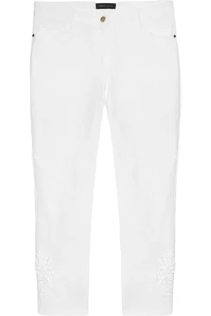 Fiorella rubino Bukser, Dame, Hvid, 5XL, Bomuld, Smalle bukser med broderi