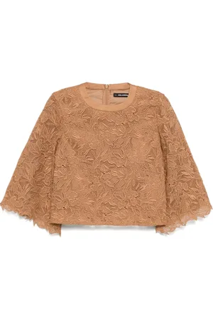 Karl Lagerfeld Bluser & Skjorter, Dame, Brun, M, Bomuld, Bluse med broderet orkide mønster