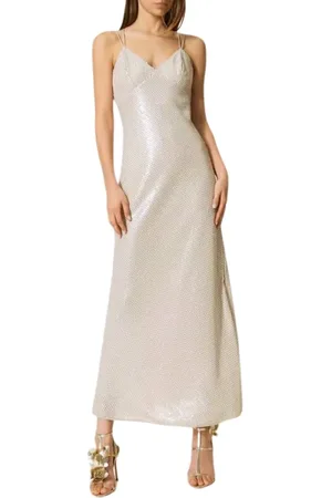 Twin-Set Kjole, Dame, Gul, S, Lang Kjole med Paillet Broderi