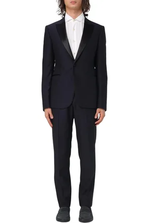 Emporio Armani Jakkesæt, Herre, Blå, S, Uld, Blå Shawl Krave Suit