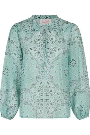MC2 SAINT BARTH Bluser & Skjorter, Dame, Grøn, XS, Bomuld, Grøn Bandana Print V-Hals Bluse