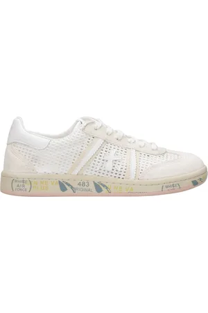Premiata Sko, Dame, Hvid, 37 EU, Læder, Hvide Læder Sneakers Mesh Rund Tå