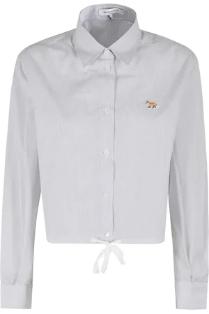Maison Kitsuné Bluser & Skjorter, Dame, Hvid, 2XS, Bomuld, Stribet Cropped Skjorte