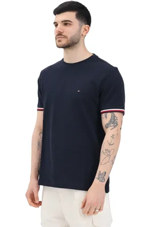 Tommy Hilfiger Top, Herre, Blå, M, Bomuld, Blå Stribet Polo T-shirt