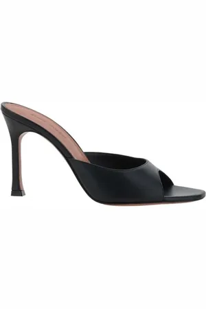 Amina Muaddi Sko, Dame, Sort, 37 1/2 EU, Læder, Geometriske Tå Slipper Sandaler med Stiletto Hæl