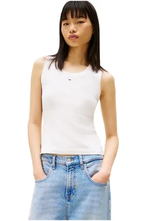 Tommy Hilfiger Top, Dame, Hvid, S, Bomuld, Ribstrikket bomuldstop - Rund hals