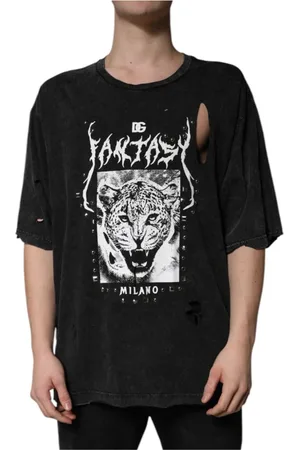 Dolce & Gabbana Top, Herre, Sort, XL, Bomuld, Grafisk Print Bomuld Crew Neck T-shirt