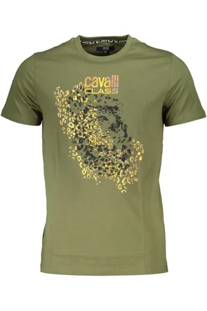 Roberto Cavalli Top, Herre, Grøn, L, Tryk Logo Kortærmet T-shirt