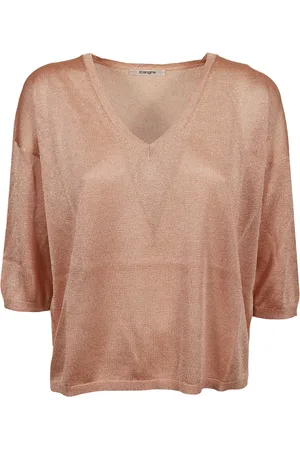 KANGRA CASHMERE Strik, Dame, Lyserød, XS, Pudder Viskose 3/4 Ærme Top