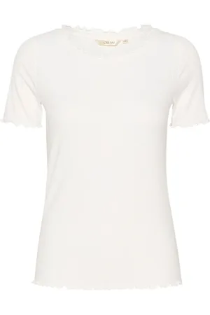 Cream Top, Dame, Hvid, XL, Hvid T-shirt med krøllede kanter