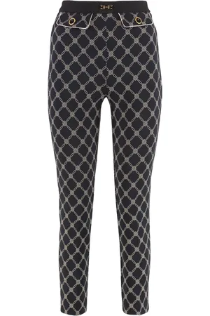 Elisabetta Franchi Bukser, Dame, Sort, XS, Polyester, Slim Fit Trykte Crêpe Bukser