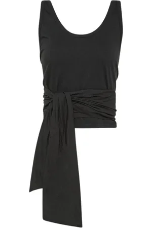 FORTE FORTE Top, Dame, Sort, M, Bomuld, Bomuld Jersey Tank Top med Front Crisscross og Bue Lukning