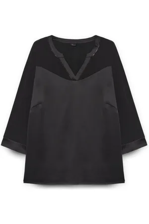 Fiorella rubino Bluser & Skjorter, Dame, Sort, XS, Bomuld, T-shirt lavet af bi-materialer med V-udskæring