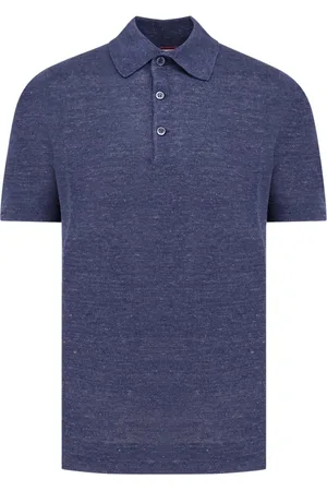 Brunello Cucinelli Top, Herre, Blå, XL, Bomuld, Klassisk Ribbet Krave Polo Skjorte