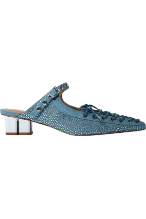 Ganni Sko, Dame, Blå, 41 EU, Denim, Pyntet Denim Hæle Mules