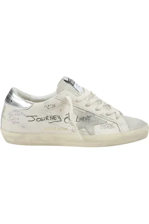 Golden Goose Sko, Dame, Hvid, 41 EU, Grafiske Super-Star Sneakers med Polstret Ankel