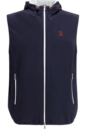 Brunello Cucinelli Jakke, Herre, Blå, XL, Uld, Vandtæt Vest med Hætte