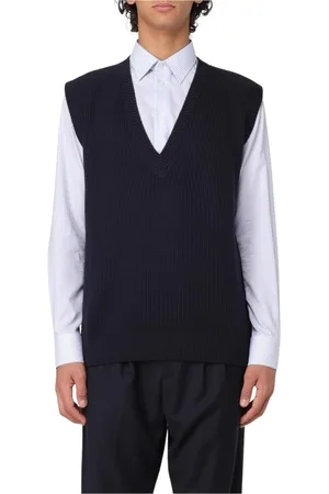 BARENA Strik, Herre, Blå, L, Uld, Blå Ribstrikket V-hals Sweater Vest