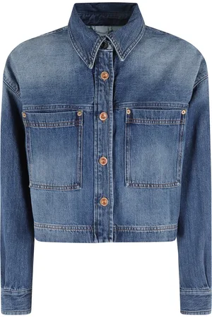 Aspesi Jakke, Dame, Blå, S, Denim, Denim Cropped Jakke med Frontlommer