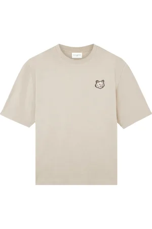 Maison Kitsuné Top, Herre, Grå, L, Bomuld, Bomulds T-shirt med Rund Hals og Ræve Patch