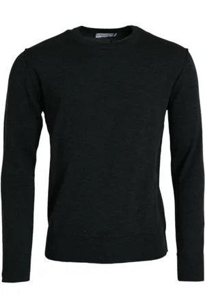 Dolce & Gabbana Strik, Herre, Grå, L, Uld, Mørk Grå Uld Rund Hals Sweater