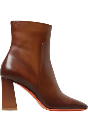 santoni Sko, Dame, Brun, 41 EU, Læder, Ankelstøvler med blokhæl