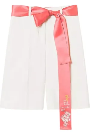 Twin-Set Shorts, Dame, Hvid, XS, Linned, Linnedshorts med bælte