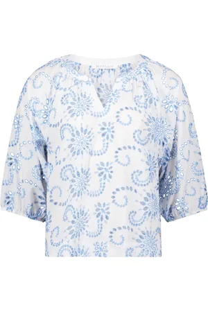 Betty & Co Bluser & Skjorter, Dame, Blå, XL, Bluse med broderi