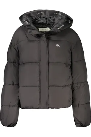 Calvin Klein Jakke, Dame, Sort, L, Uld, Sort hættetrøje med lommer og logo