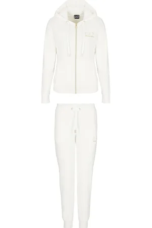 EA7 Sport, Dame, Hvid, 2XL, Uld, Sporty Hvid Jersey Tracksuit Sæt